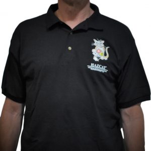 AC3209 Black Polo with Hazcat Logo Cat on front any size